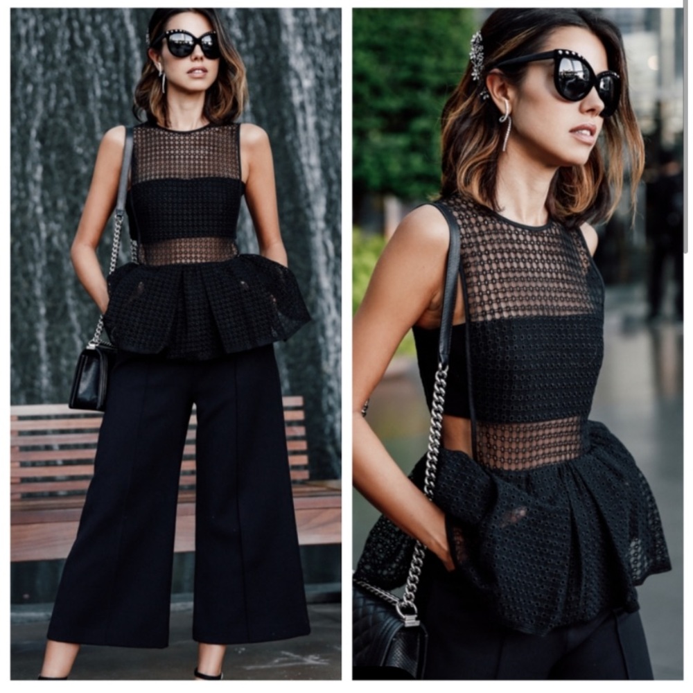 Self-portrait black eyelet lace peplum jumpsuit - 8